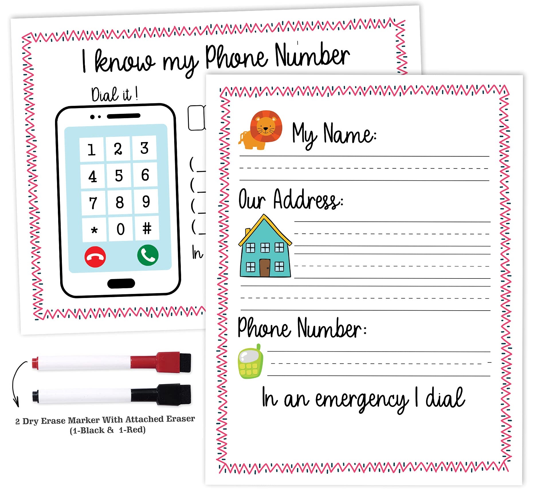 Amazon Inkdotpot Dry Erase Practice Worksheet I Know My Address I Know My Phone Number Preschool Kindergarten Laminated Worksheet 