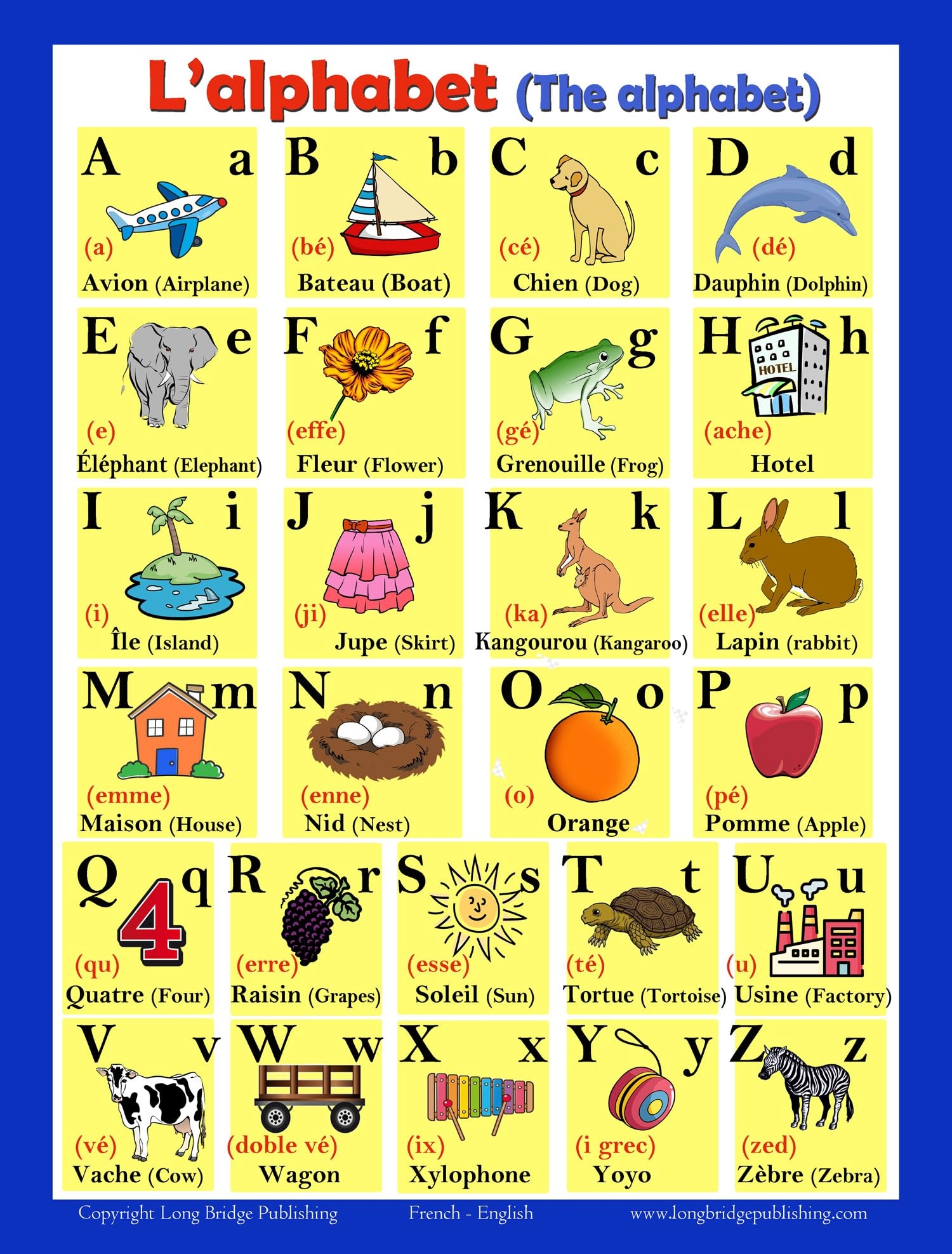 Amazon Long Bridge Publishing French Language School Poster Alphabet Langue Fran aise Wall Chart French English Bilingual Text 18x24 Inches Office Products