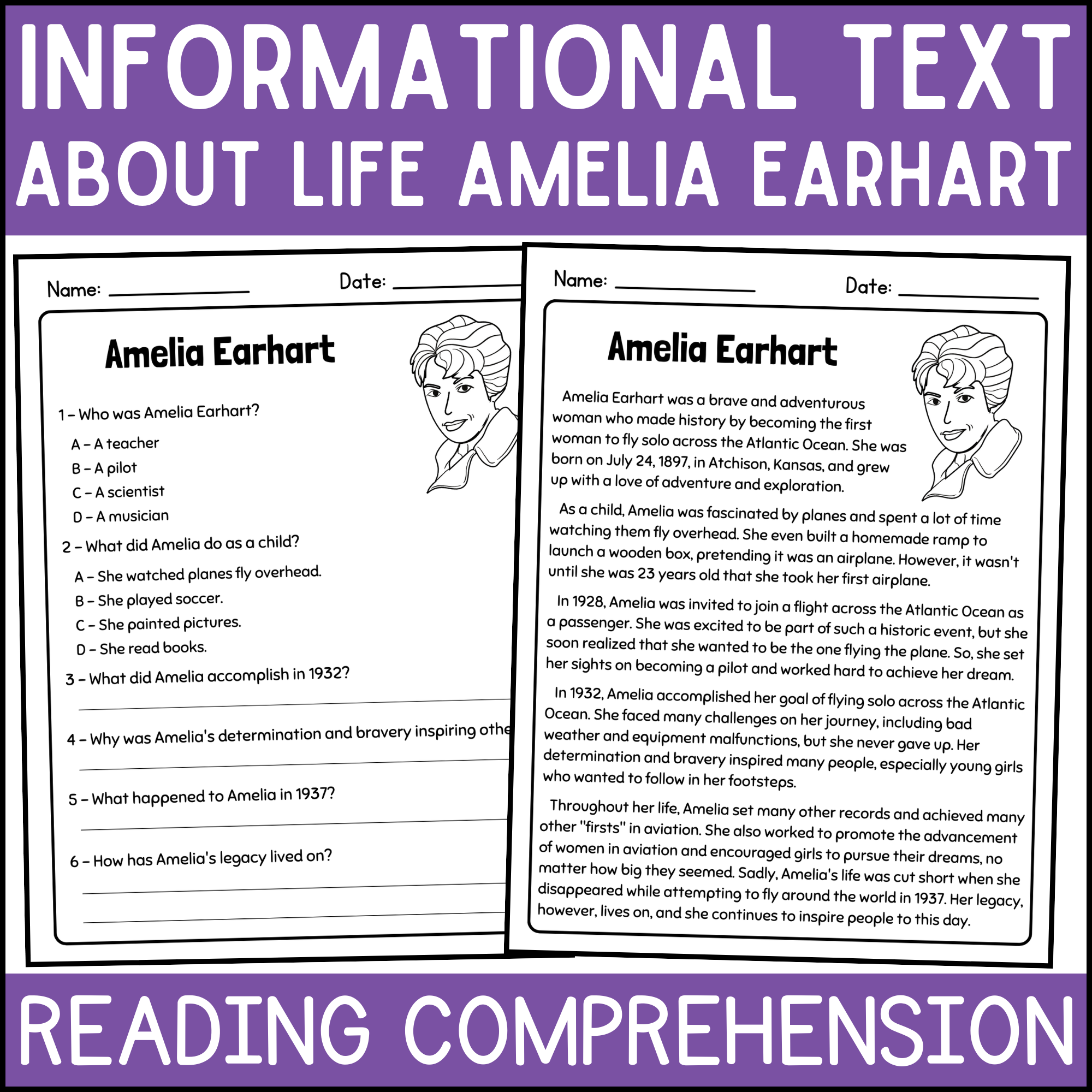 Amelia Earhart Reading Comprehension Worksheet Pdf Amelia Earhart Reading Comprehension Worksheet Pdf