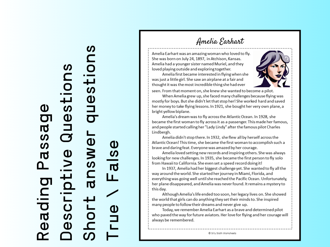 Amelia Earhart Biography Reading Comprehension Passage Printable Worksheet PDF Teaching Resources Amelia Earhart Biography Reading Comprehension Passage Printable Worksheet PDF Teaching Resources