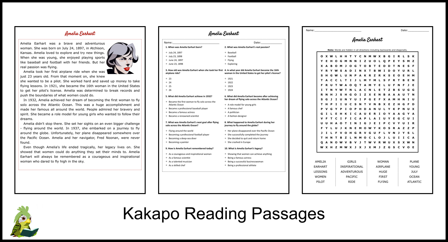 Amelia Earhart Reading Comprehension And Word Search Teaching Resources Amelia Earhart Reading Comprehension And Word Search Teaching Resources