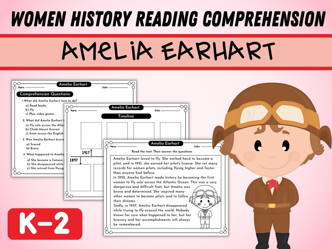 Amelia Earhart Reading Comprehension Passage Women History Month Worksheets March Activities For Grade K 2 Timeline Activity Etsy Amelia Earhart Reading Comprehension Passage Women History Month Worksheets March Activities For Grade K 2 Timeline Activity Etsy