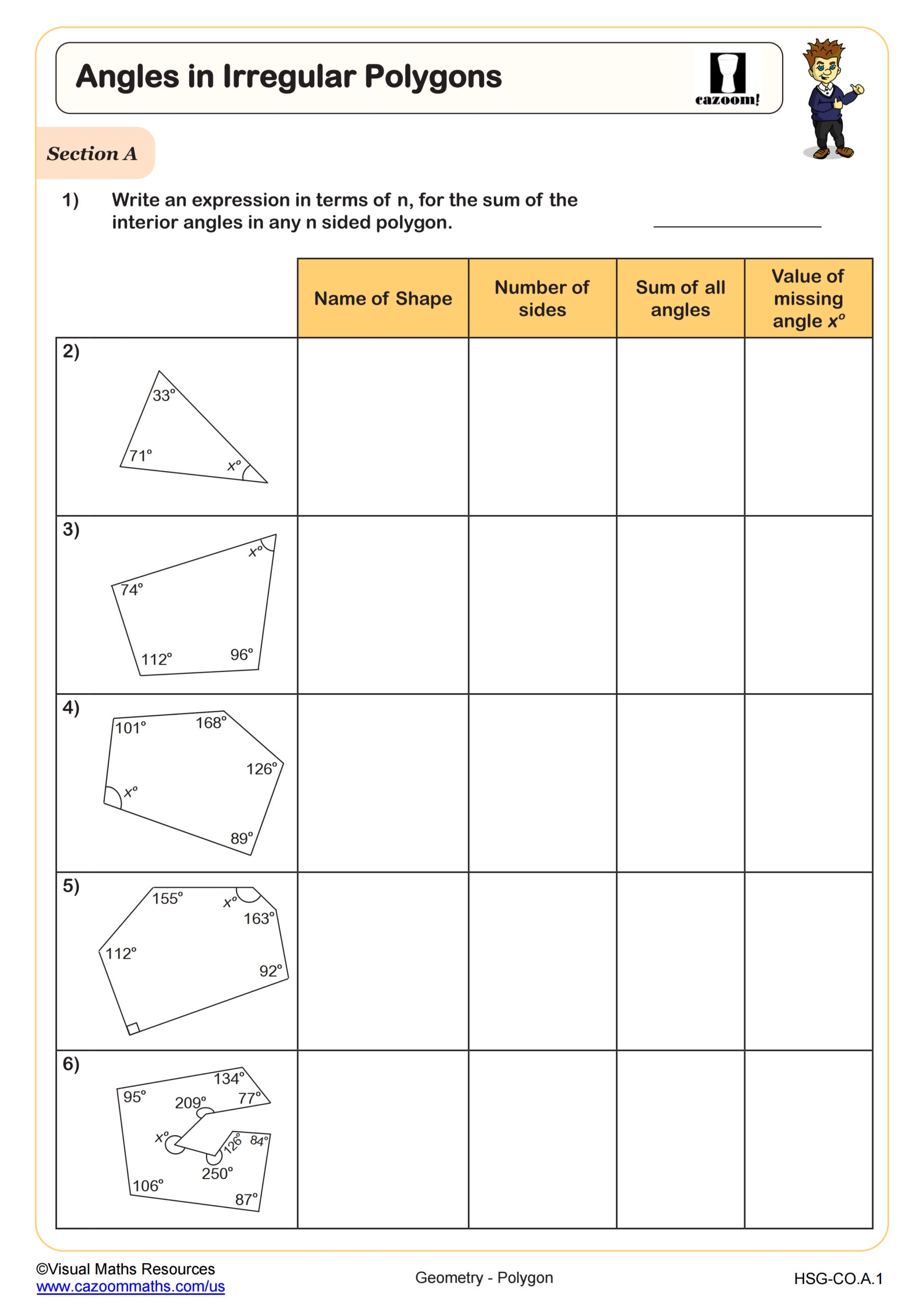 Angles In Irregular Polygons Worksheet PDF Printable Geometry Worksheet Cazoom Math Angles In Irregular Polygons Worksheet PDF Printable Geometry Worksheet Cazoom Math