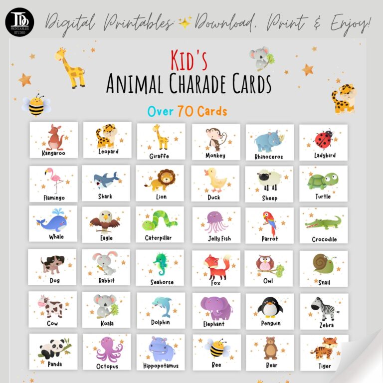 Animal Charades Game For Kids Toddler Games Preschool Card Game Printable Memory Game Children s Fun Charade Fun Kid s Birthday Etsy