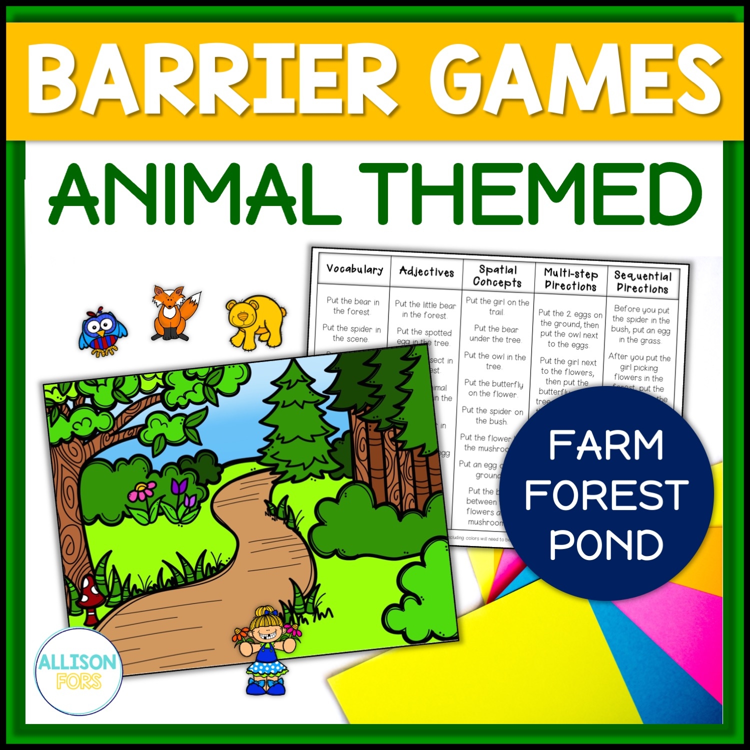 Animal Themed Barrier Games Speech Therapy Speaking And Listening Skills Allison Fors Inc Animal Themed Barrier Games Speech Therapy Speaking And Listening Skills Allison Fors Inc