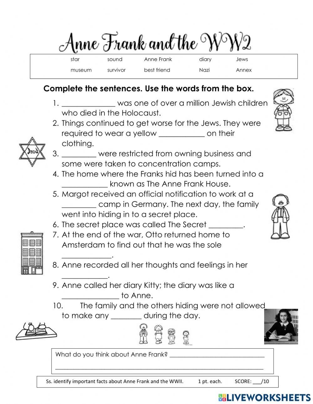 Anne Frank Worksheets Printable
