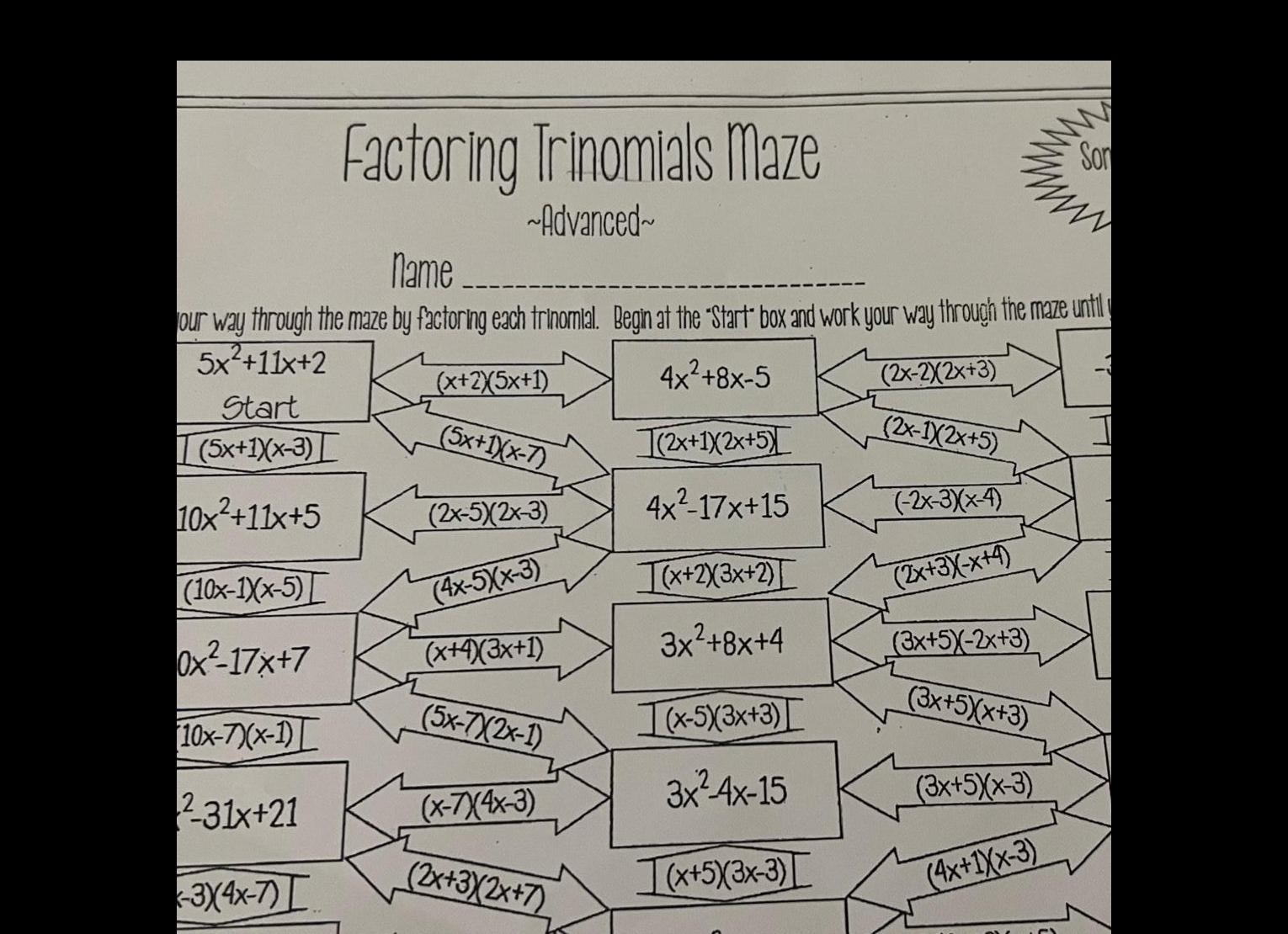 ANSWERED Start 5x 1Xx 3 10x 11x 5 Factoring Trinomials Maze ANSWERED Start 5x 1Xx 3 10x 11x 5 Factoring Trinomials Maze