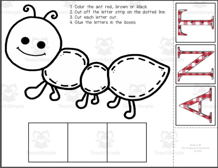 Ant Cut And Paste Worksheets To Color And Trace By Teach Simple