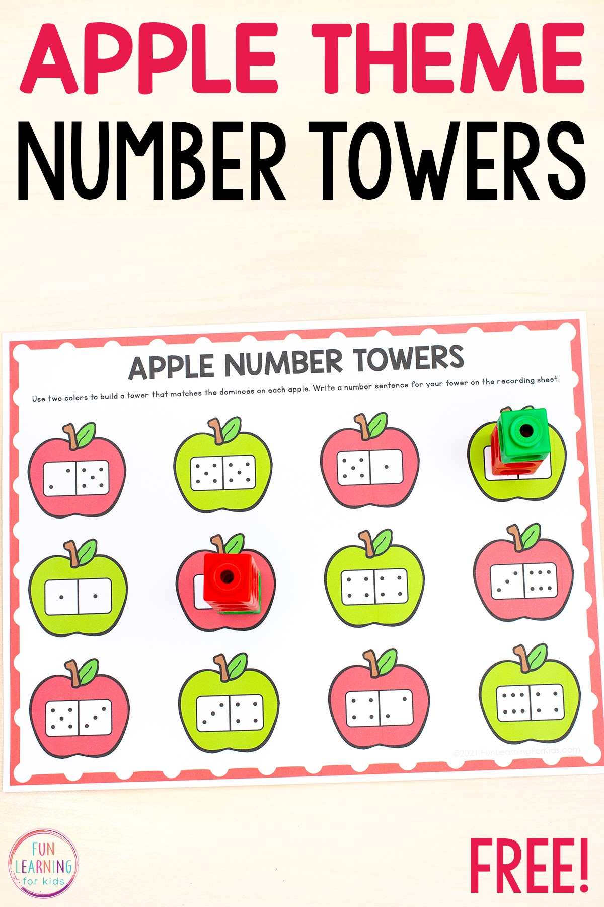 Apple Number Towers Free Printable Math Activity