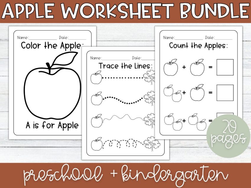 Apple Worksheets Homeschool Worksheet Bundle Preschool Worksheets Kindergarten Apple Unit Printable Worksheets Homeschool Printable Etsy