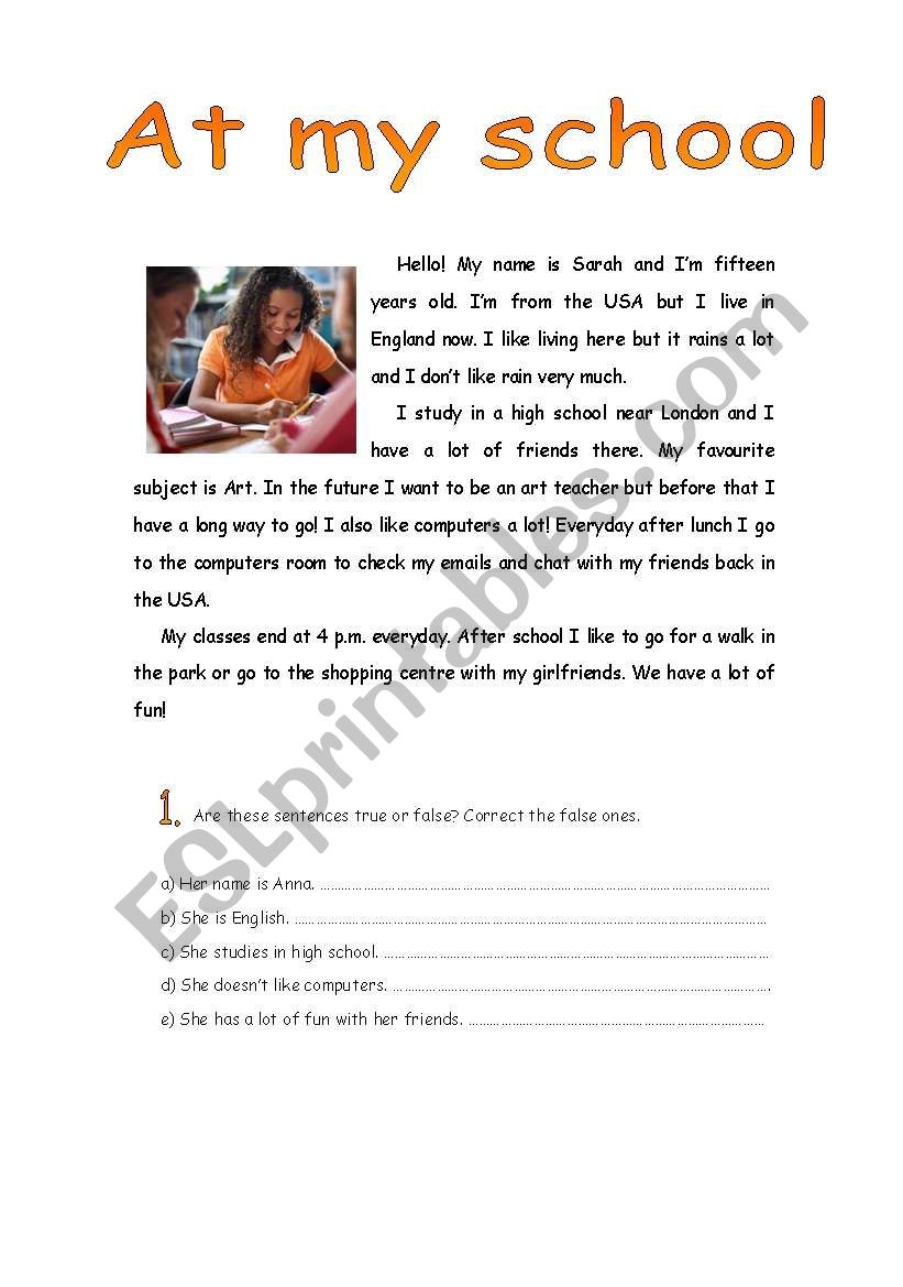 Reading Comprehension Printable Worksheets High School