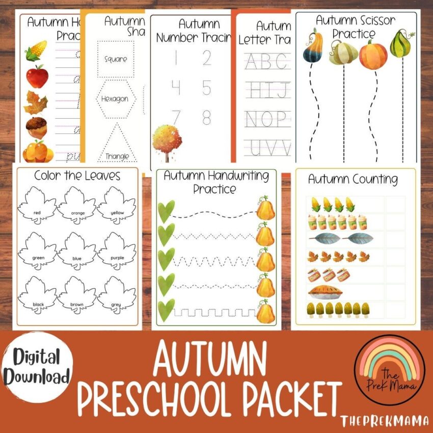 Autumn Preschool Packet Preschool Worksheets Fall Activity For Kids Homeschool Learning Toddler Activity Toddler Printable Etsy