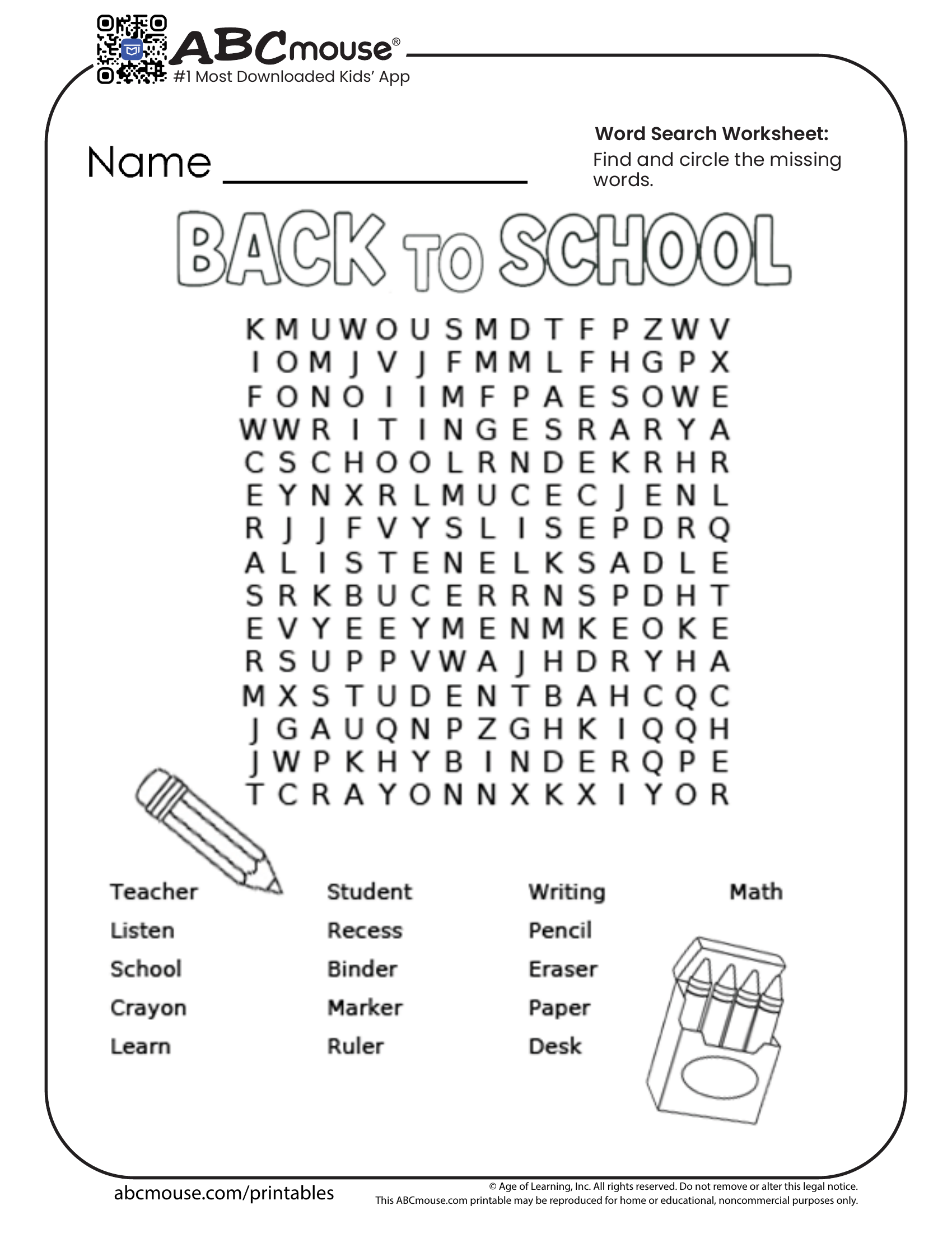 Back To School Worksheets For Kids ABCmouse