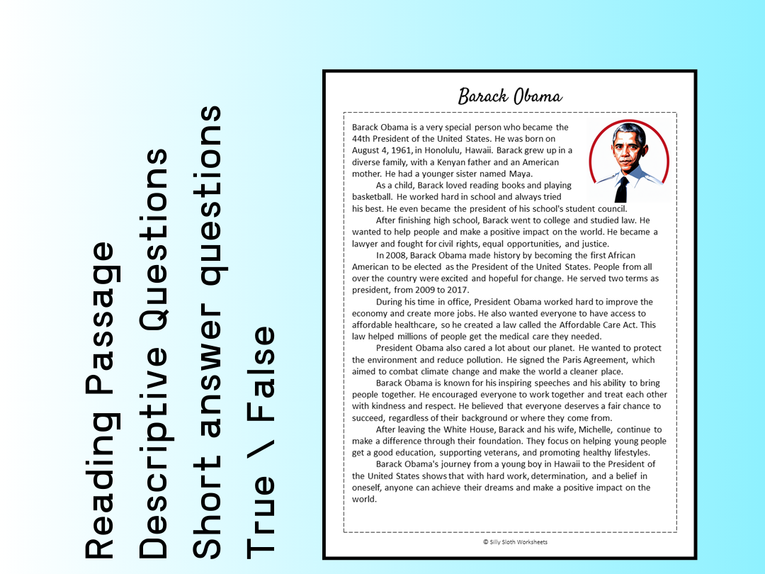Barack Obama Biography Reading Comprehension Passage Printable Barack Obama Biography Reading Comprehension Passage Printable