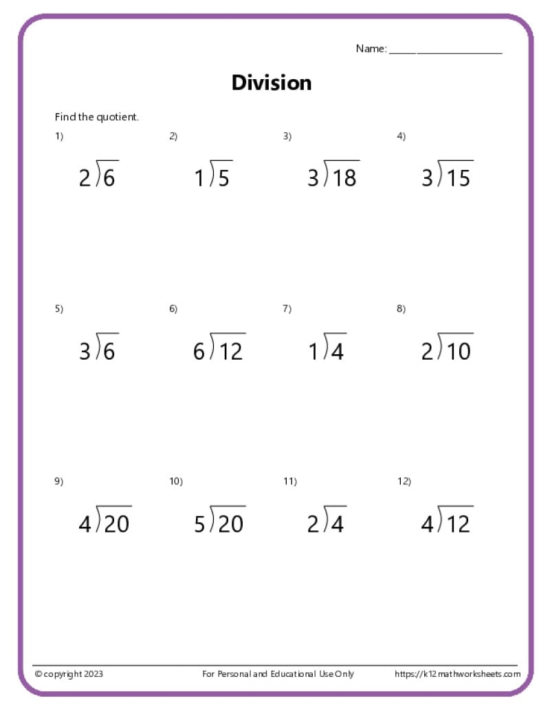 Basic Division Worksheets