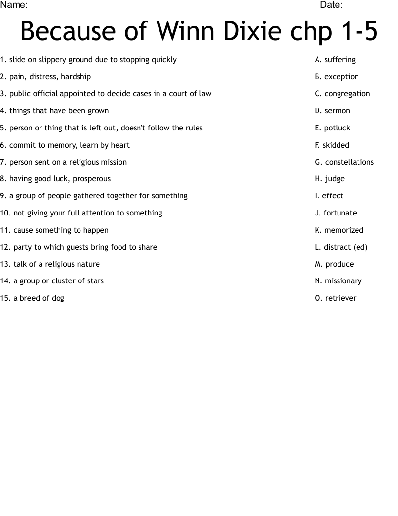 Because Of Winn Dixie Chp 1 5 Worksheet WordMint Because Of Winn Dixie Chp 1 5 Worksheet WordMint