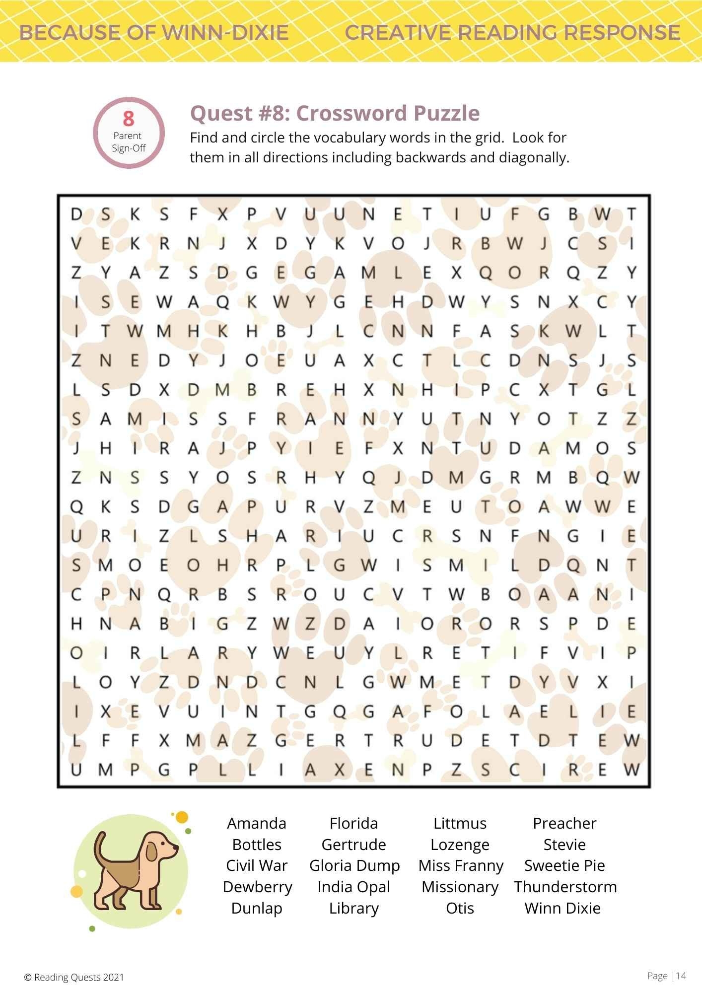 Because Of Winn Dixie Worksheets Printable Because Of Winn Dixie Worksheets Printable
