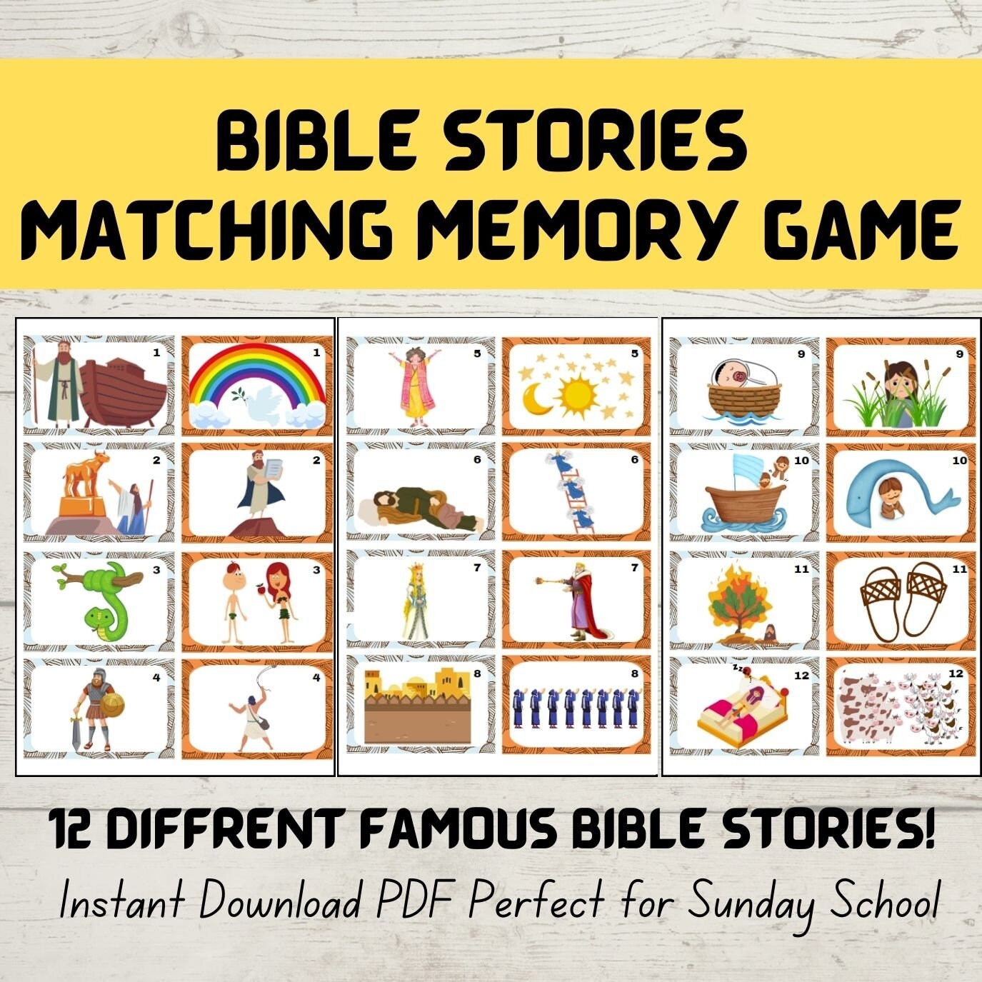 Bible Memory Matching Game Old Testament Stories Bible Craft For 
