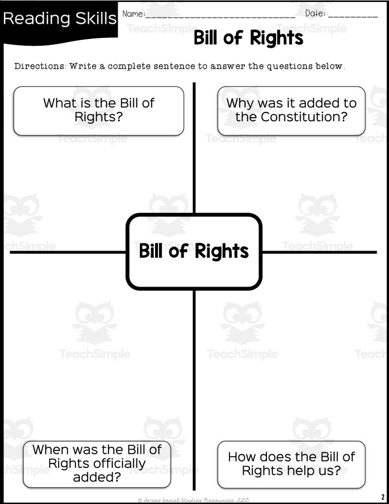 Bill Of Rights Reading Packet Bill Of Rights Reading Packet