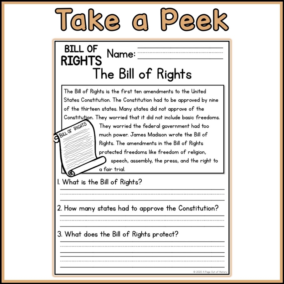 Bill Of Rights Social Studies Reading Comprehension Passages K 2 Bill Of Rights Social Studies Reading Comprehension Passages K 2