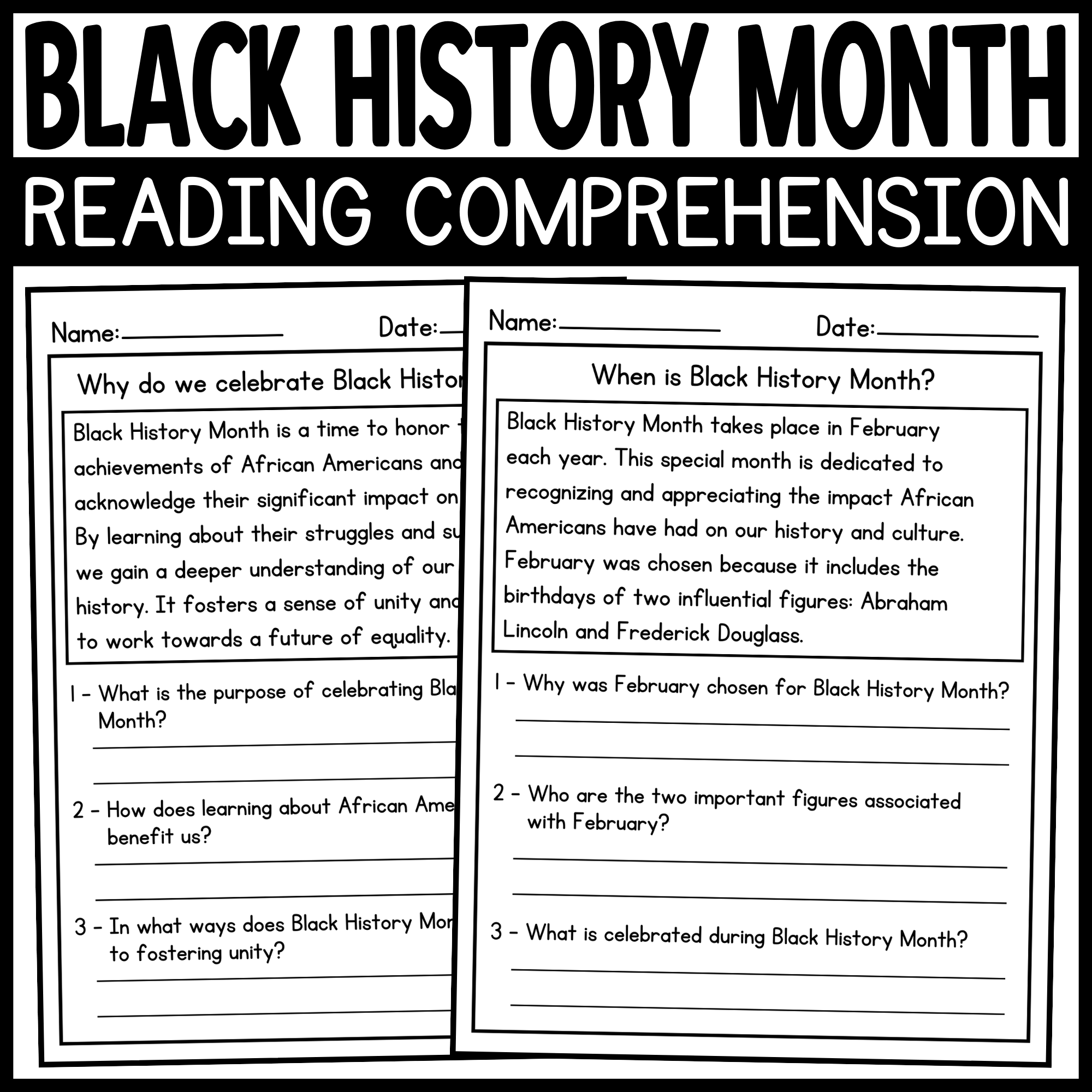 Black History Month Reading Comprehension Passages And Questions Black History Month Reading Comprehension Passages And Questions