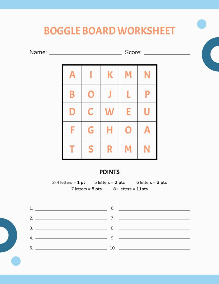 Boggle Board Worksheet Template In Word Pages PDF Google Docs Download Template