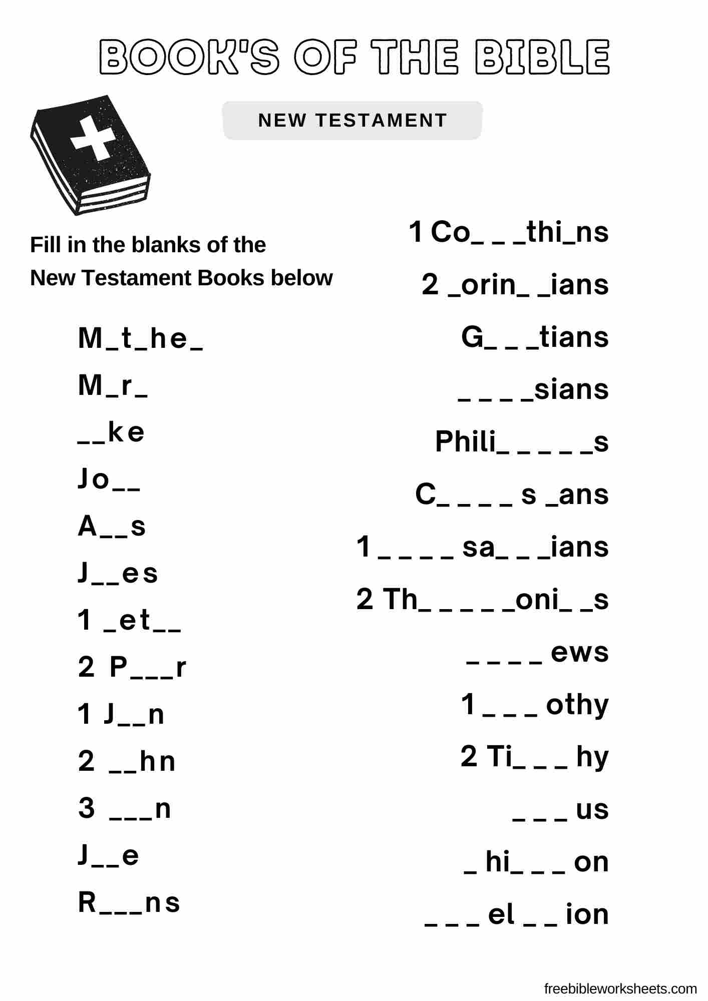 Books Of The Bible New Testament Fill In The Blank Free Bible Worksheets Books Of The Bible New Testament Fill In The Blank Free Bible Worksheets