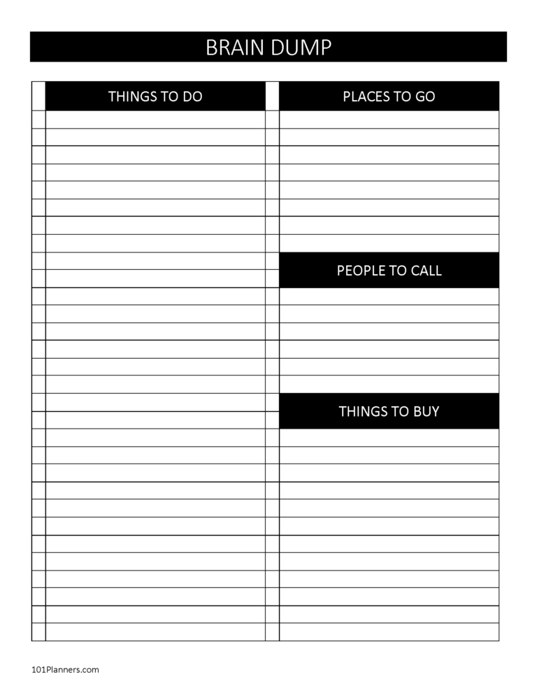 Brain Dump Worksheet FREE Editable Printable Worksheet