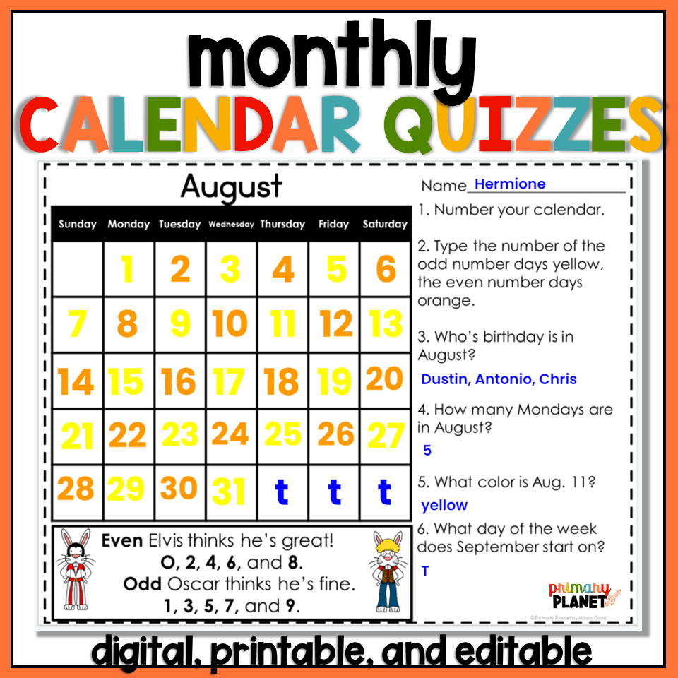 Calendar Math Worksheets Primary Planet