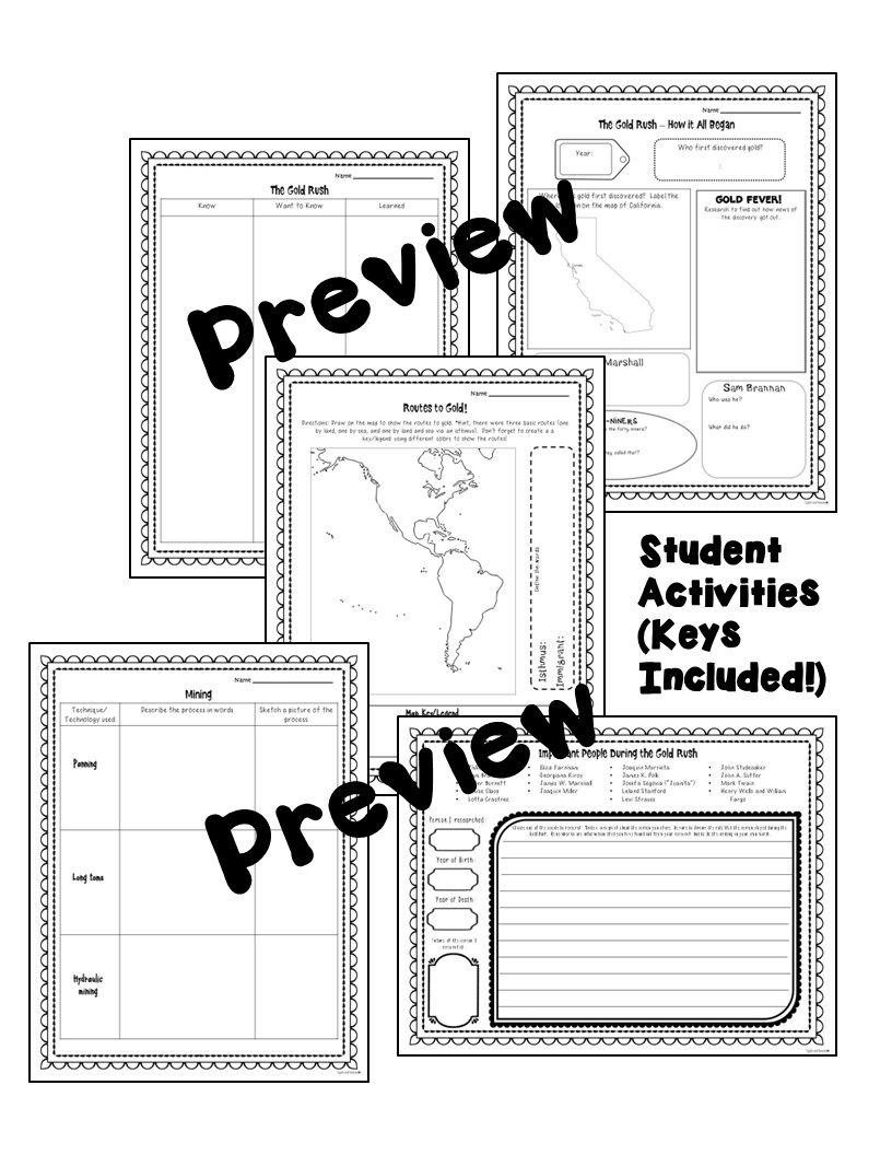 Free Printable California Gold Rush Worksheets