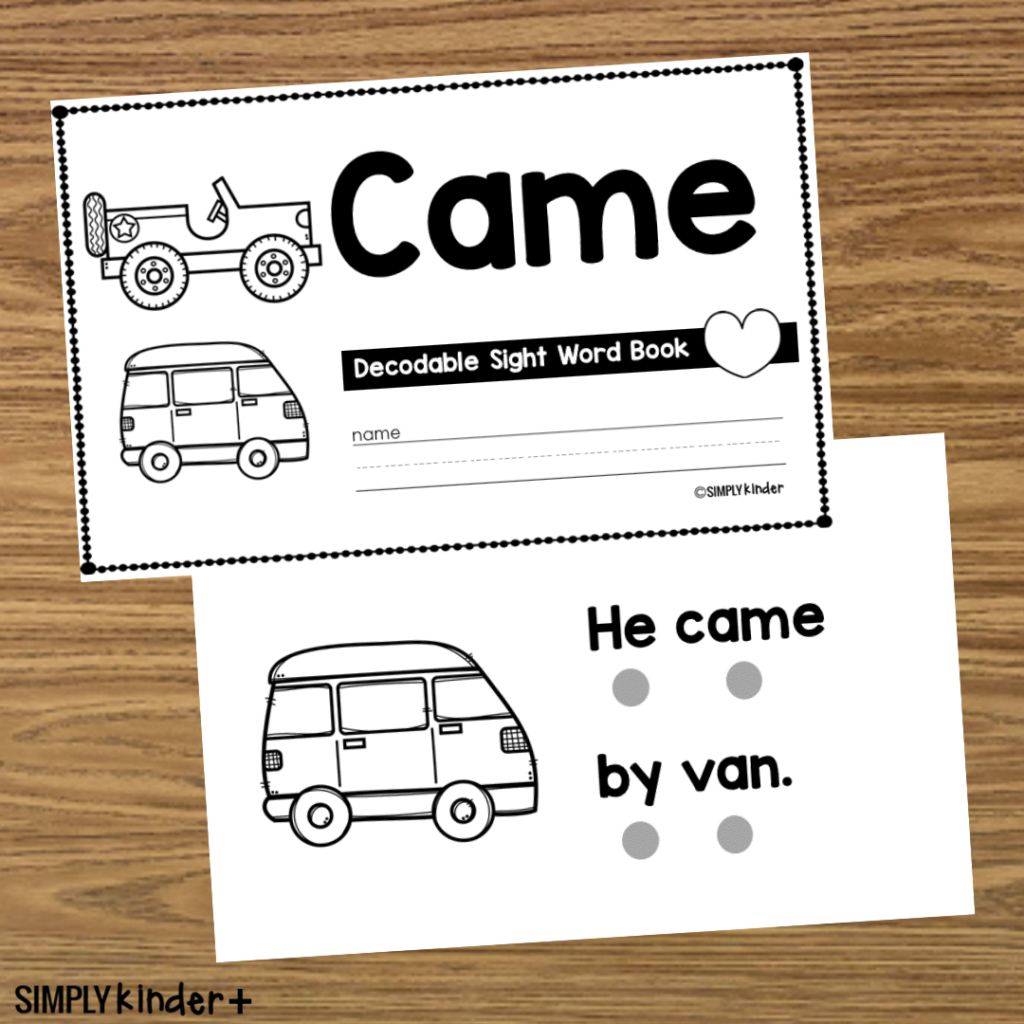 Came Sight Word Book Activities Simply Kinder Plus