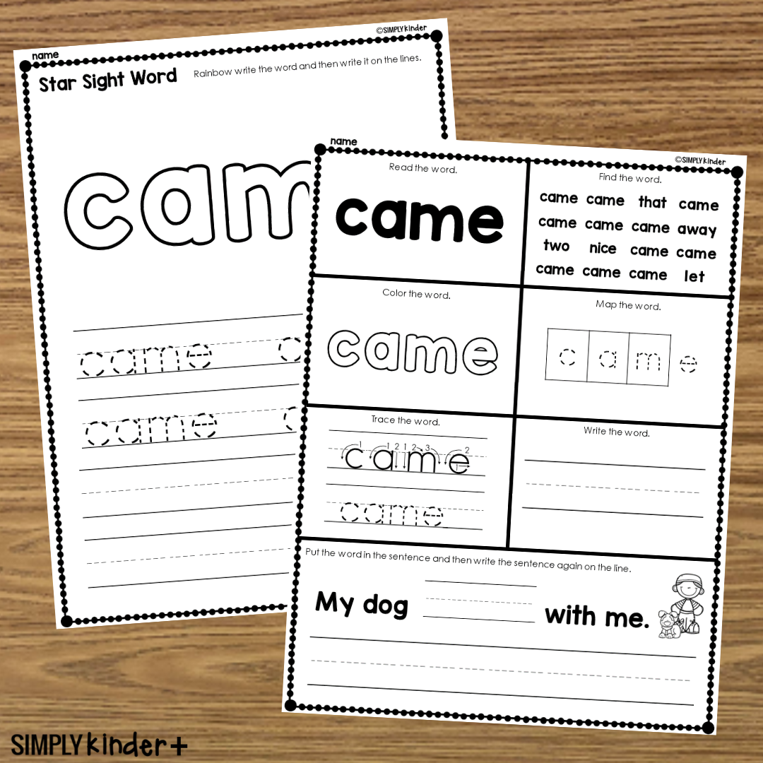 Came Sight Word Printable Activities Simply Kinder Plus
