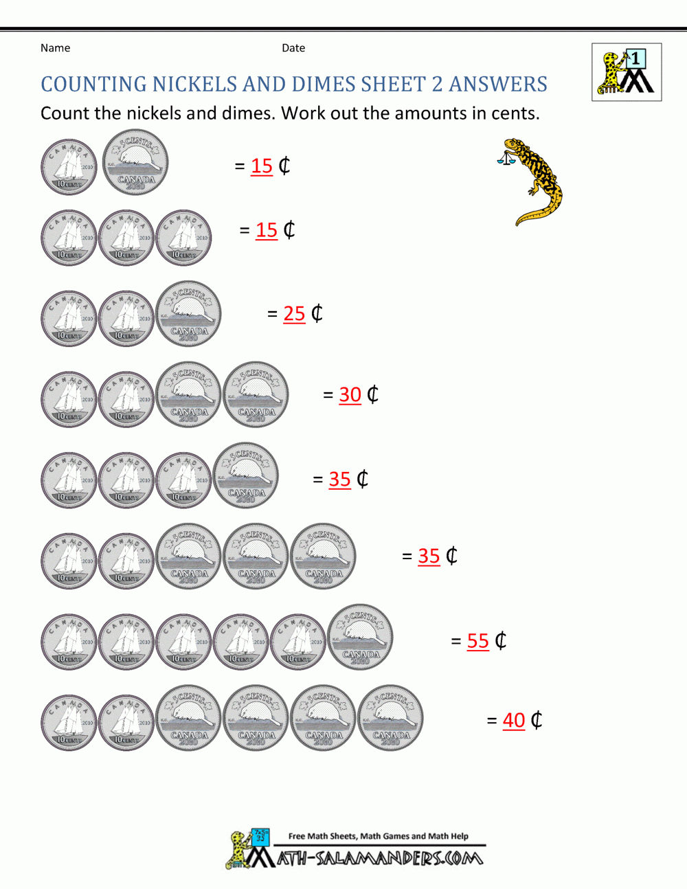 Canadian Money Worksheets