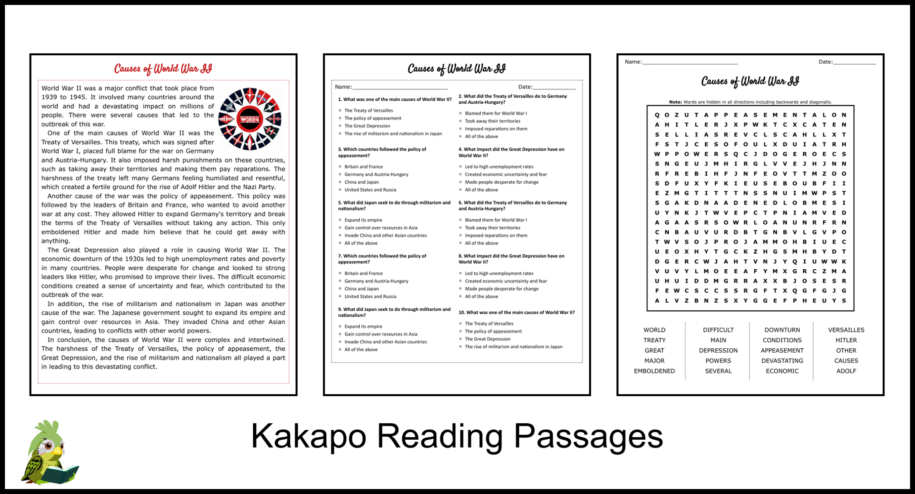 Causes Of World War II Reading Comprehension And Word Search Teaching Resources Causes Of World War II Reading Comprehension And Word Search Teaching Resources