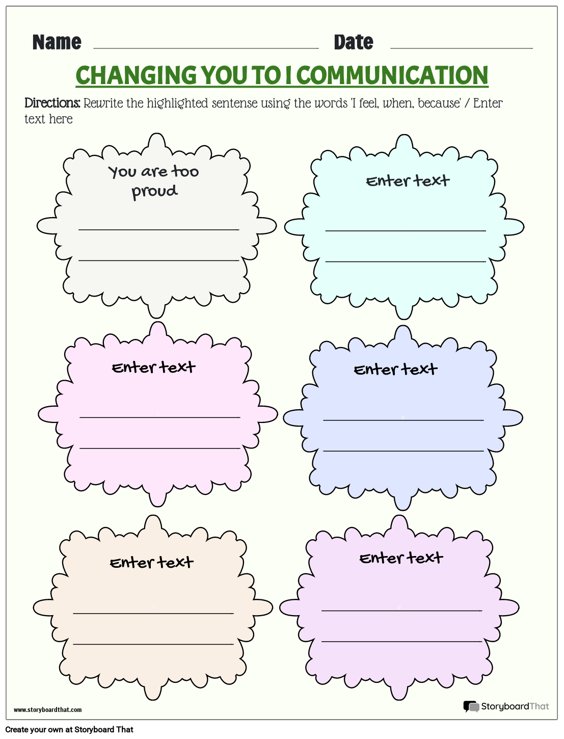 Changing You To I Communication Worksheet Storyboard