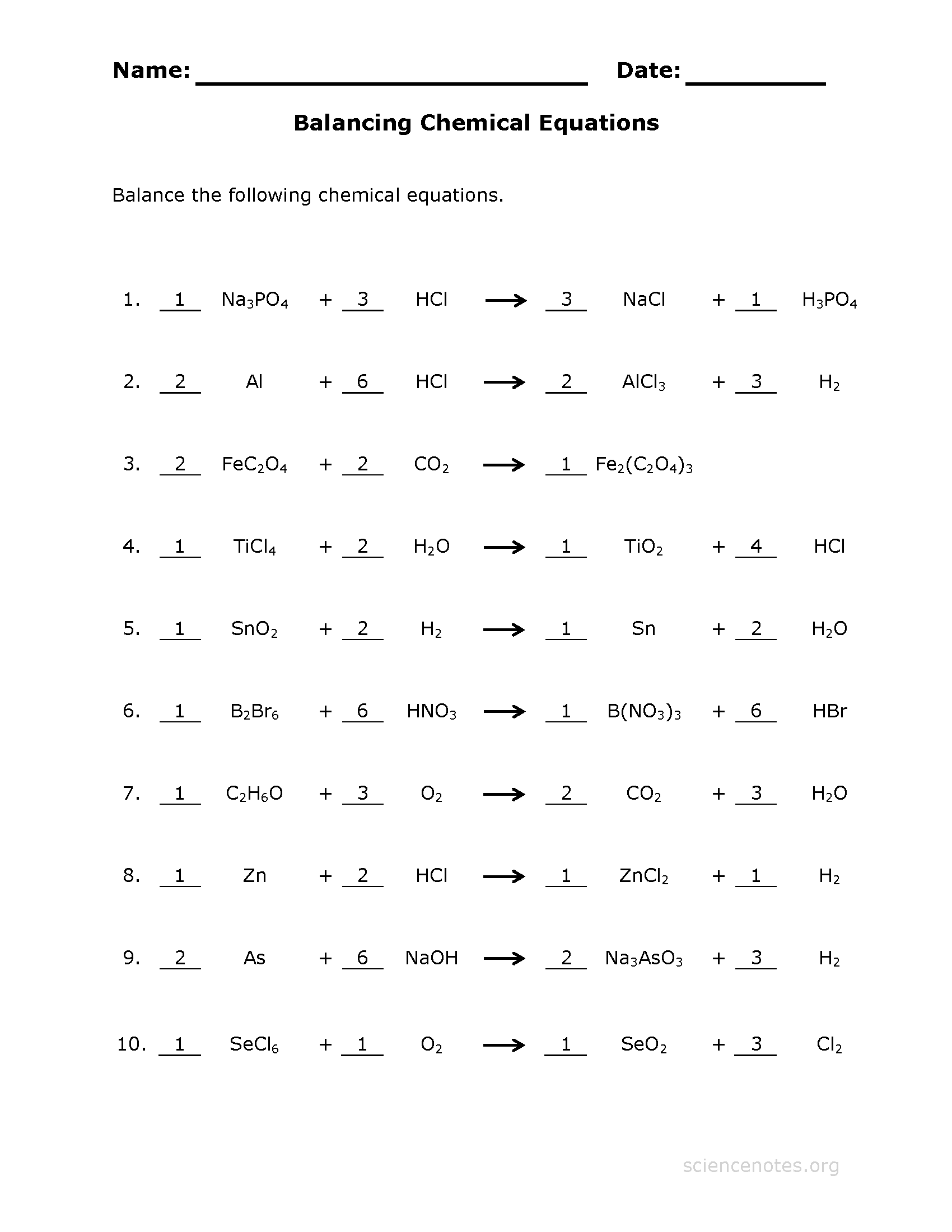 Chemistry Worksheets And Handouts PDF For Printing 