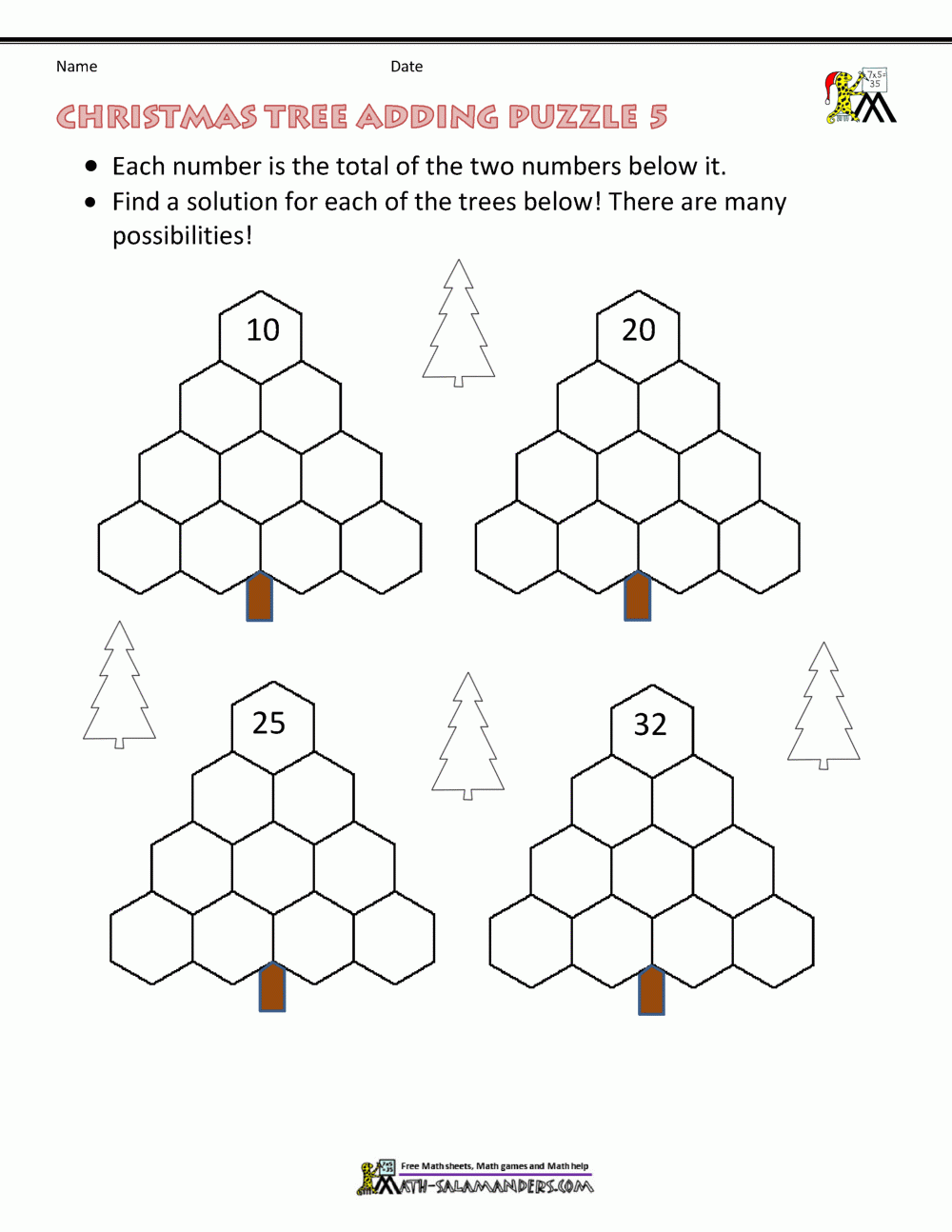 Christmas Math Worksheets Harder 