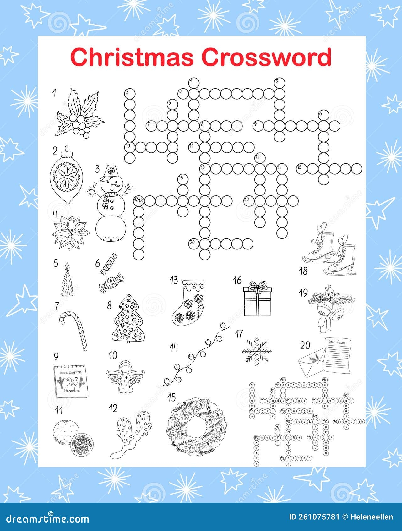 Christmas Seasonal Crossword Activities Word Search Puzzle Winter Holidays Vector Illustration Printable Worksheet Stock Vector Illustration Of Vector Flower 261075781