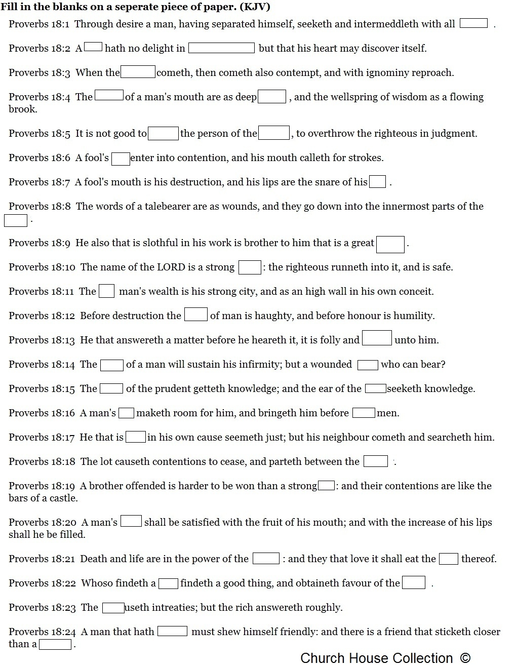 Church House Collection Blog Bible Fill In The Blank For Proverbs 18 1 24 Church House Collection Blog Bible Fill In The Blank For Proverbs 18 1 24