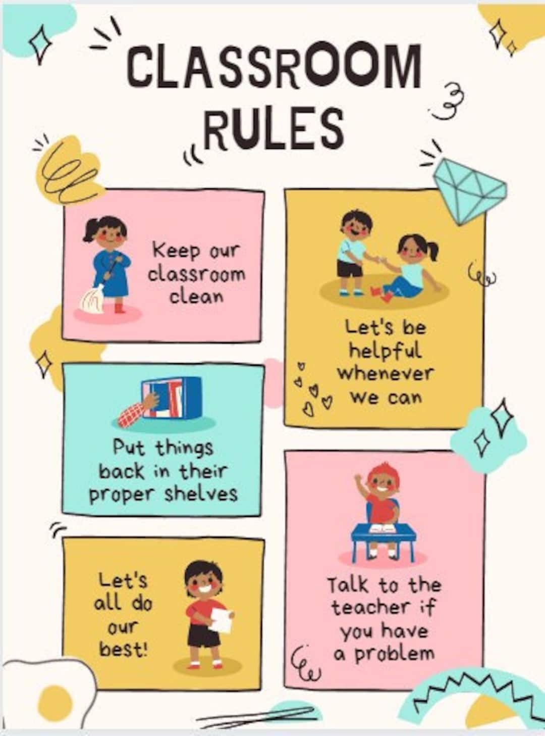 Classroom Rules Poster Preschool Style Etsy