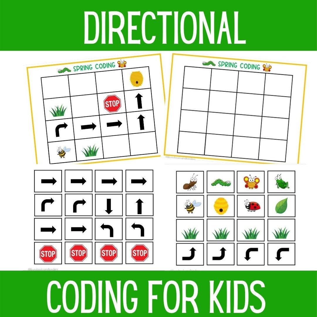 Coding For Kids Directional Coding Coding Worksheets Spring Busy Book Kindergarten Worksheets Spring Activities Bugs Preschool Etsy