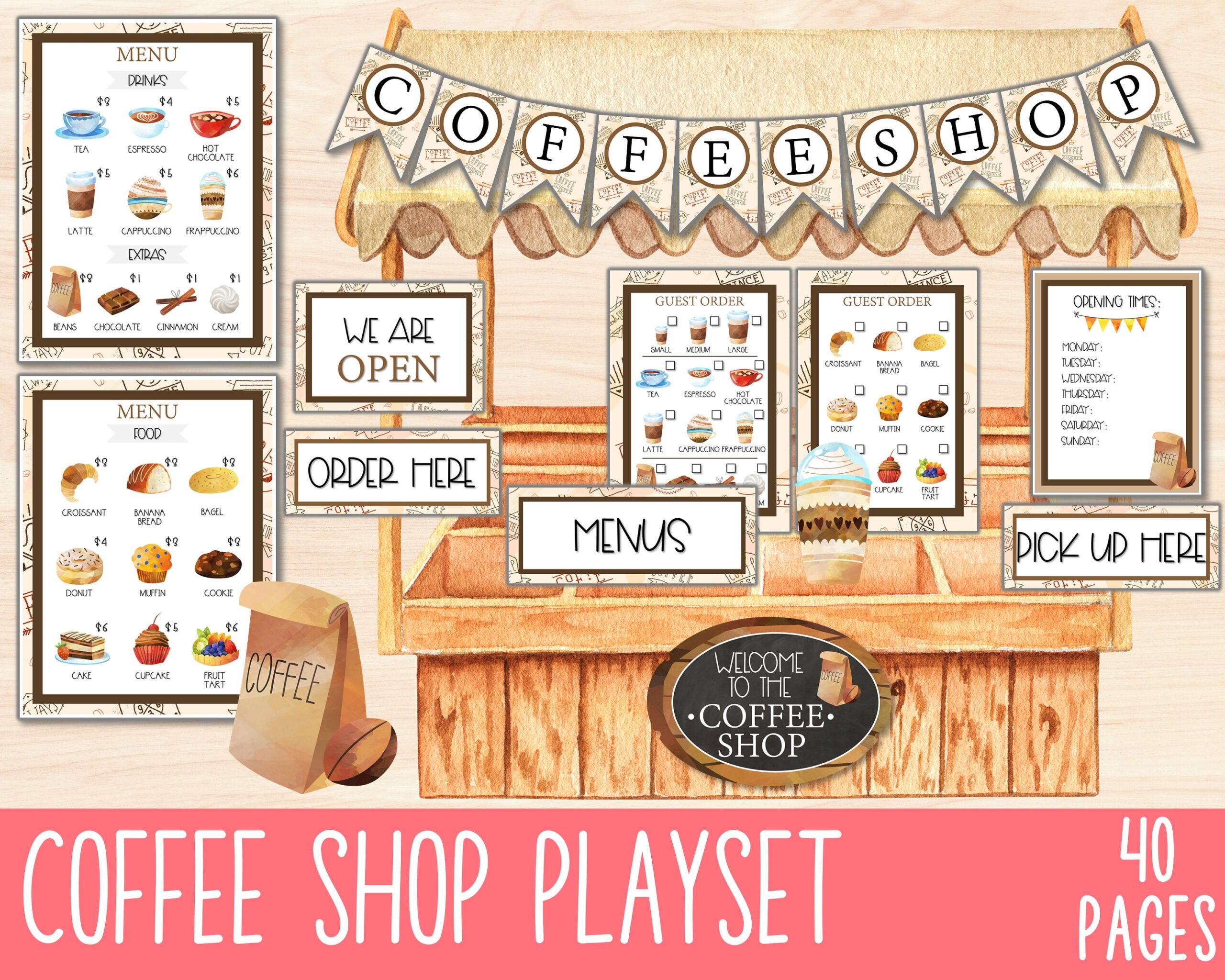 Coffee Shop Dramatic Play Printable Pretend Play Set Cafe Role 