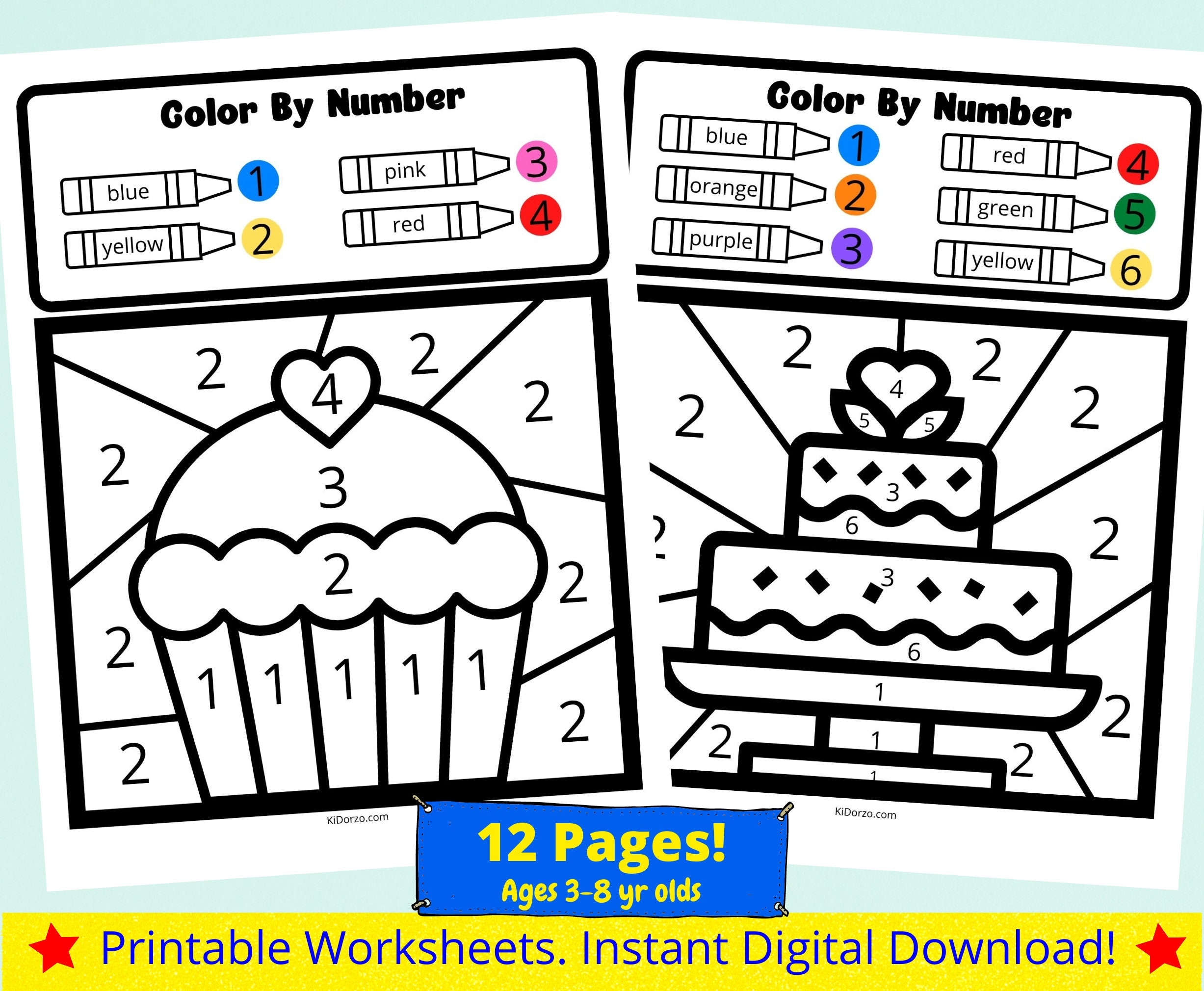 Color By Number Kids Printable Worksheets Food Theme Coloring Color By Number Kids Printable Worksheets Food Theme Coloring