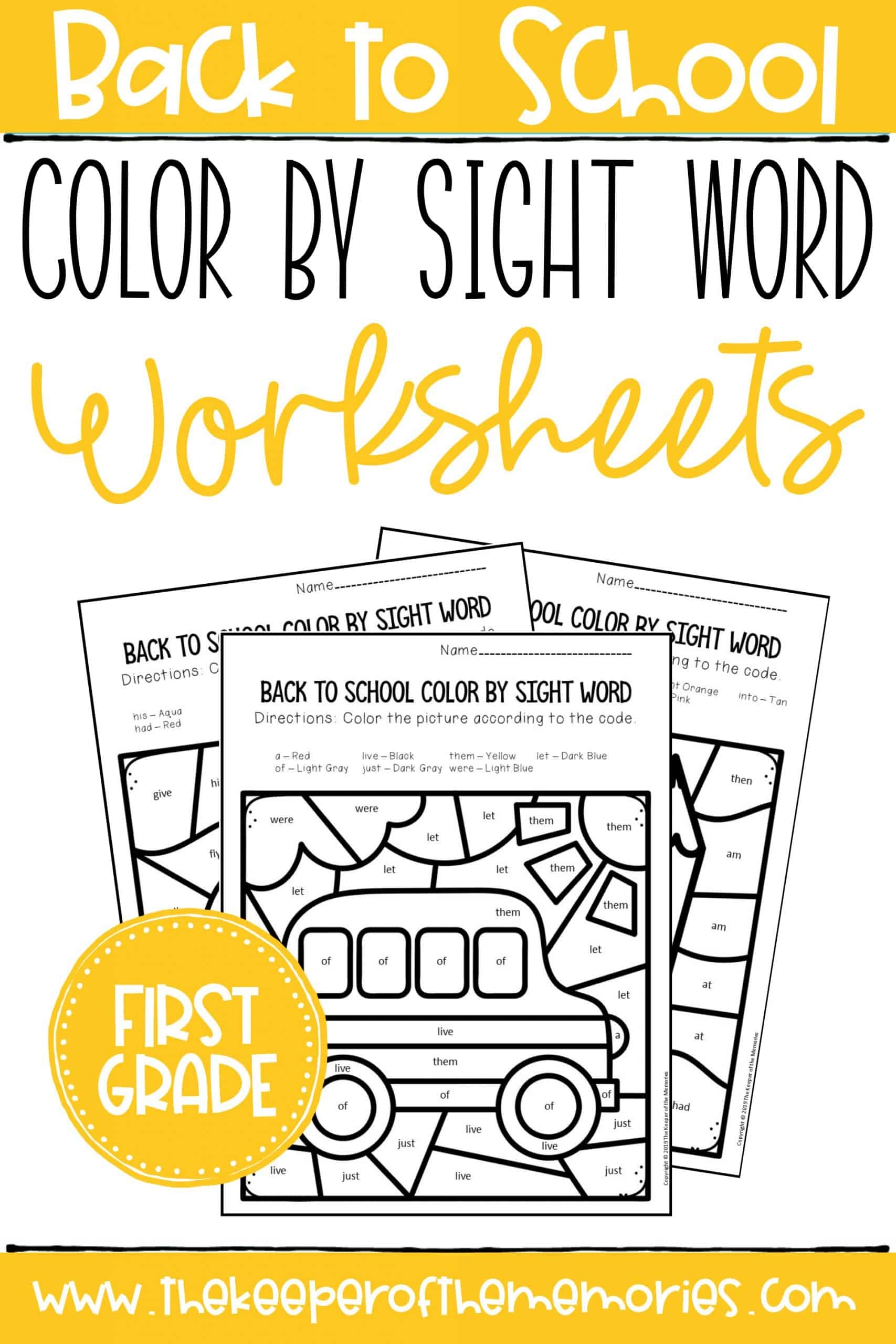 Color By Sight Word Back To School First Grade Worksheets