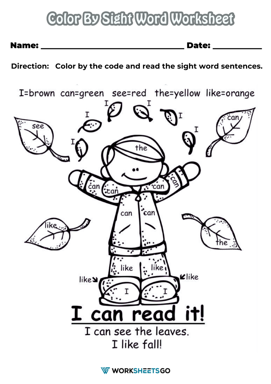 Color By Sight Word Worksheets WorksheetsGO Color By Sight Word Worksheets WorksheetsGO