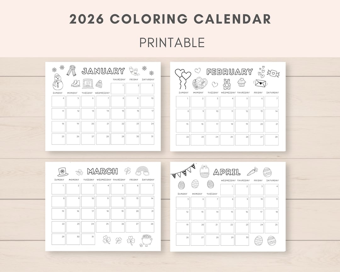 Coloring Calendar 2026 Kids Calendar Academic Calendar 