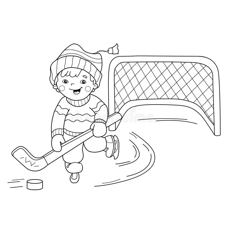 Coloring Page Outline Of Cartoon Boy Playing Hockey Stock Vector Illustration Of Exercise Gate 82932408
