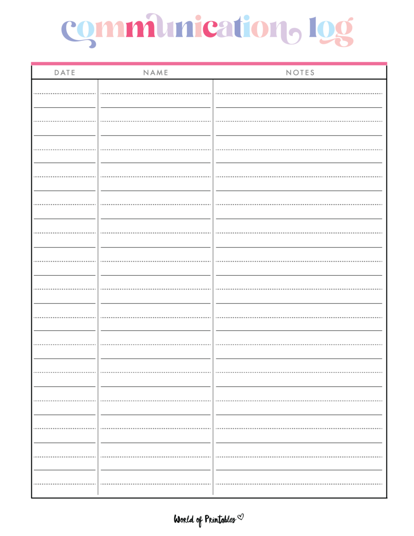 Communication Log World Of Printables