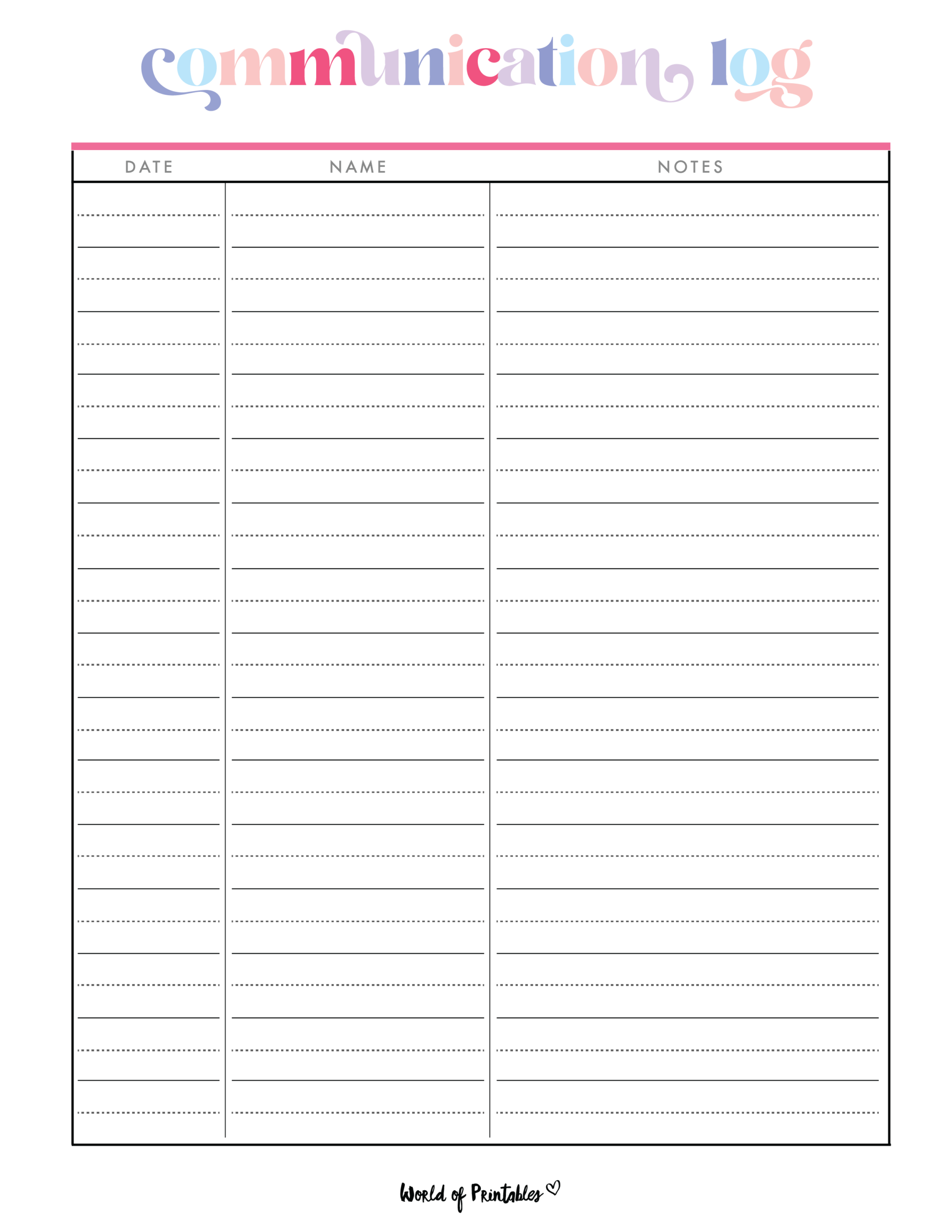 Communication Log World Of Printables