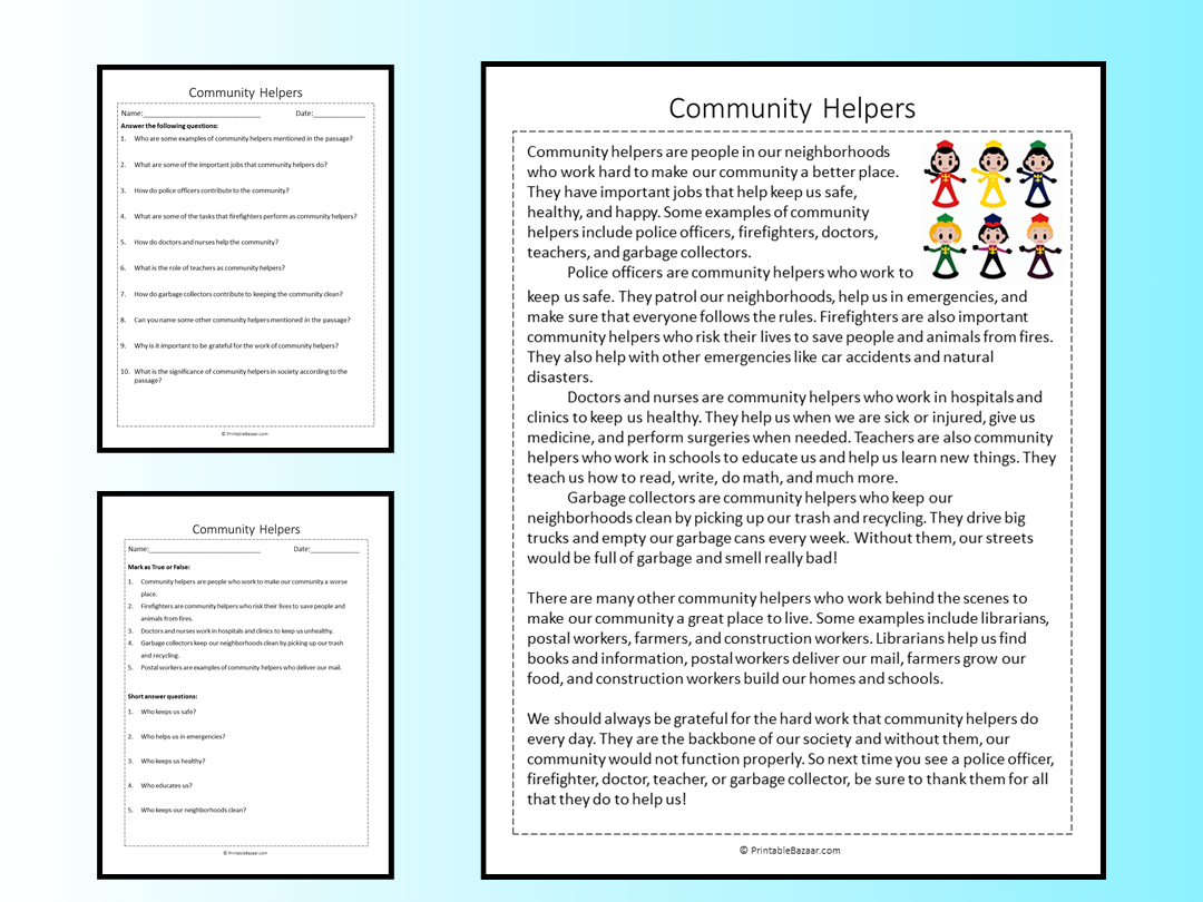 Community Helpers Reading Comprehension Passage Printable Worksheet Teaching Resources Community Helpers Reading Comprehension Passage Printable Worksheet Teaching Resources